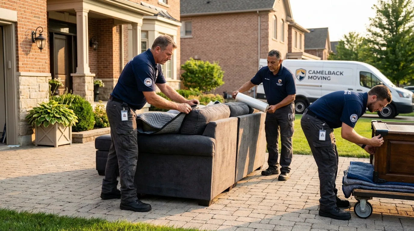 Large estate moving crew wrapping furniture in Laton, CA