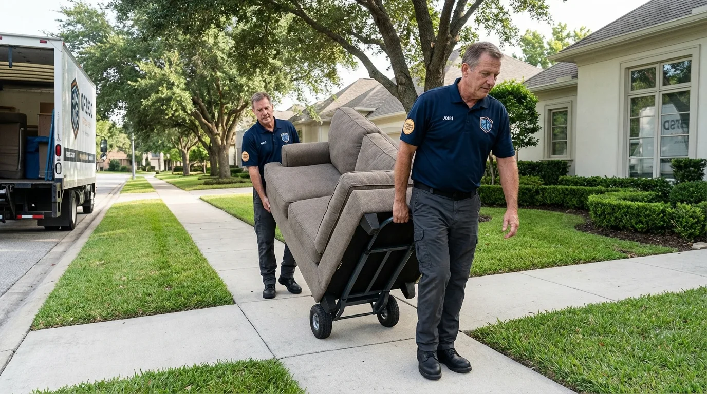 Local residential moving crew loading furniture in Laton, CA
